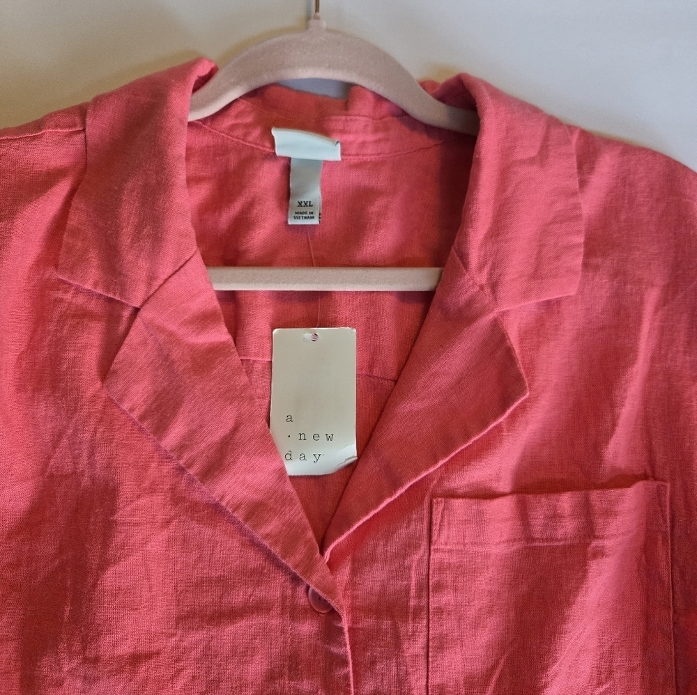 NWT A NEW DAY Coral Button-Up Blouse.Size XXL, 55% Linen - Picture 4 of 10